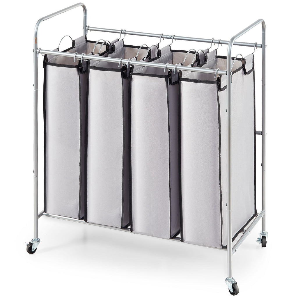 Laundry Sorter Cart 4 Section, Laundry Hamper With Heavy Duty Lockable Wheels And 4 Removable Bags, Rolling Laundry Basket Sorter For Clothes Storage