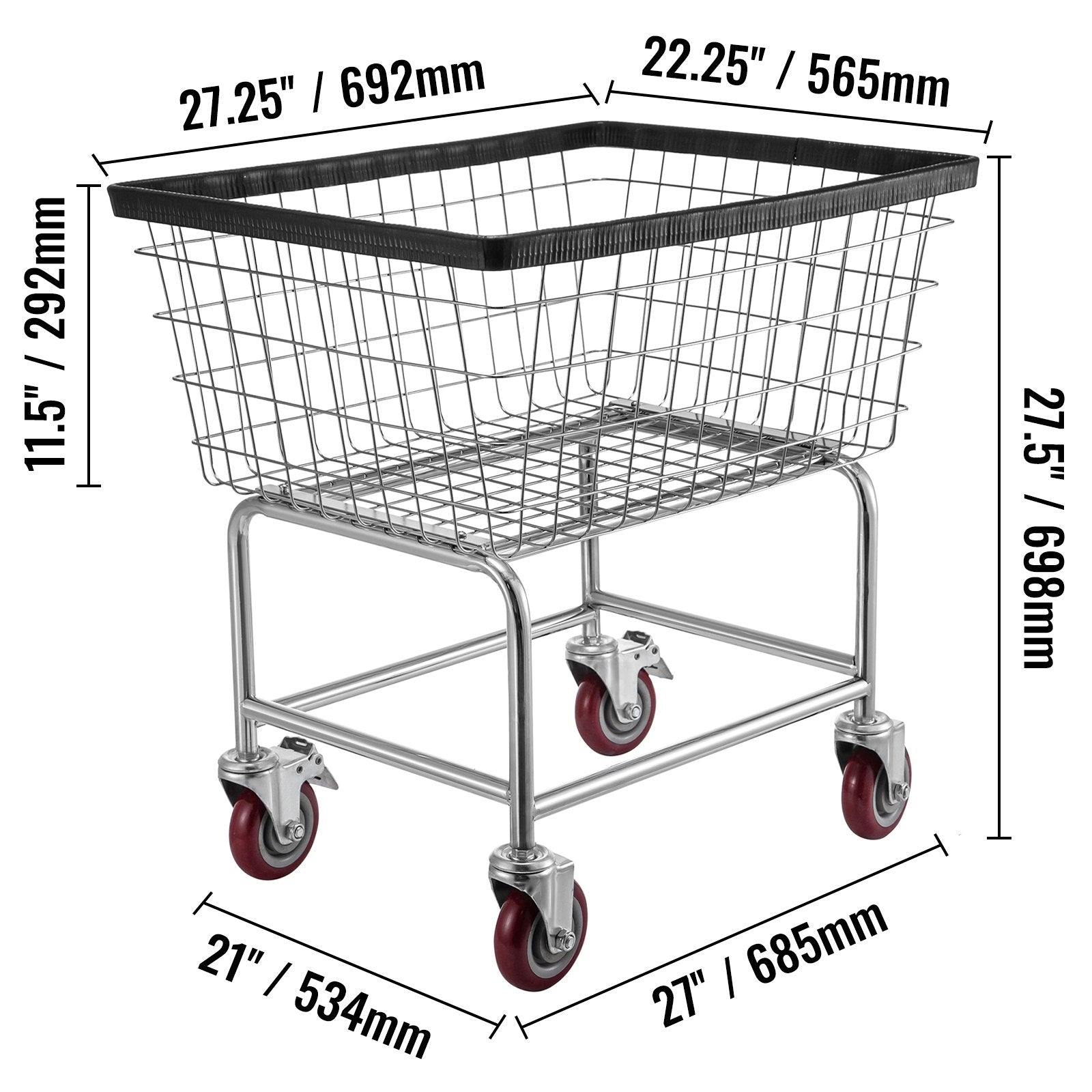 Wire Laundry Cart, 2.5 Bushel Wire Laundry Basket With Wheels,  Commercial Wire Laundry Basket Cart, Steel Frame With Chrome Finish, 4inch Casters, Wire Basket Cart For Laundry