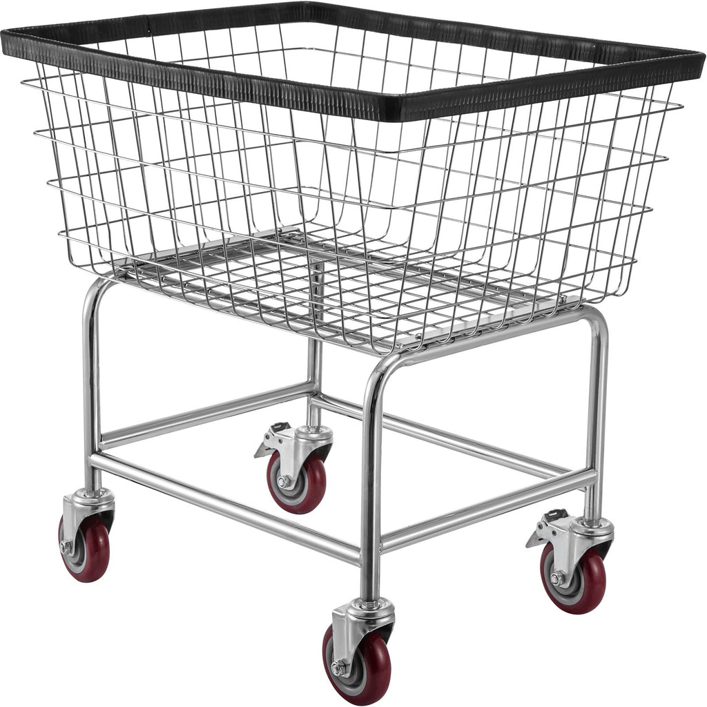 Wire Laundry Cart, 2.5 Bushel Wire Laundry Basket With Wheels,  Commercial Wire Laundry Basket Cart, Steel Frame With Chrome Finish, 4inch Casters, Wire Basket Cart For Laundry