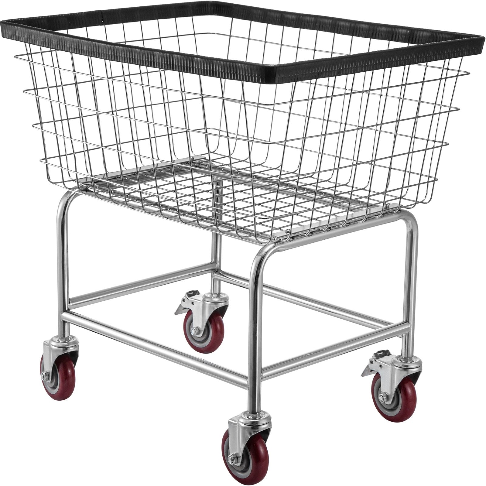 Wire Laundry Cart, 2.5 Bushel Wire Laundry Basket With Wheels,  Commercial Wire Laundry Basket Cart, Steel Frame With Chrome Finish, 4inch Casters, Wire Basket Cart For Laundry